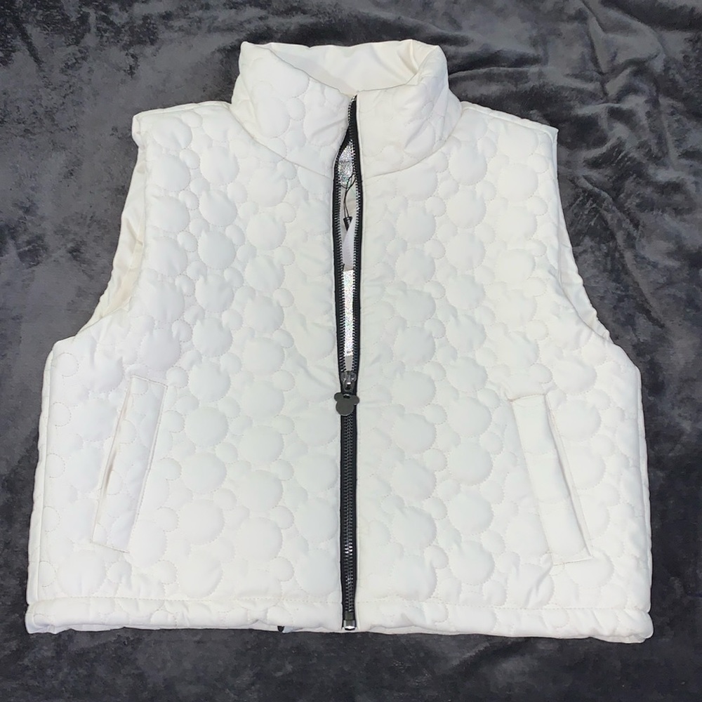 Disney white zip up sleeveless vest jacket outerwear NWT size Large Mickey